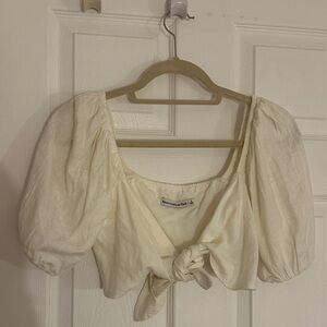 Abercrombie & Fitch Cream Tie-Front Crop Top